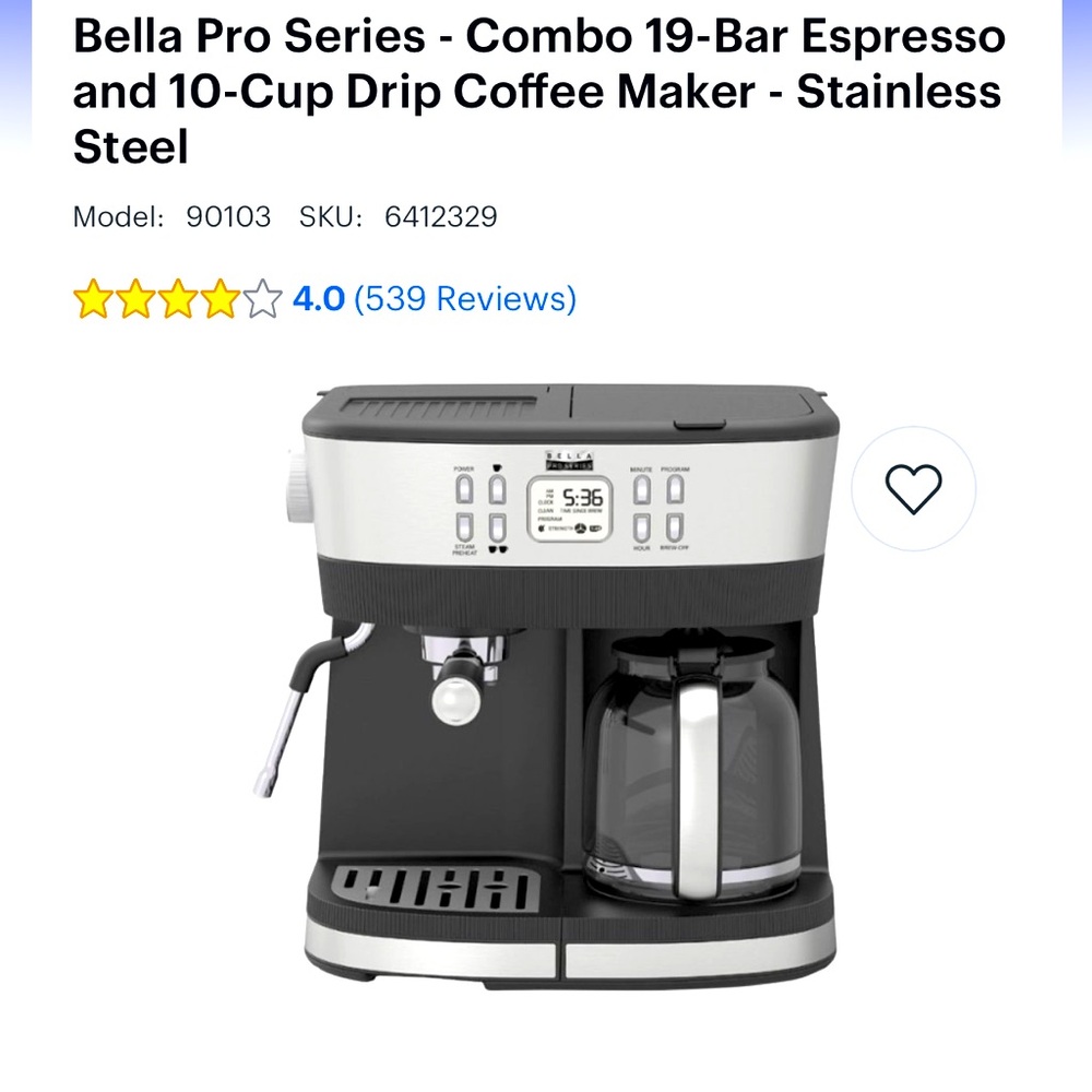 Espresso Machine & Coffee Maker (Bella ProSeries)